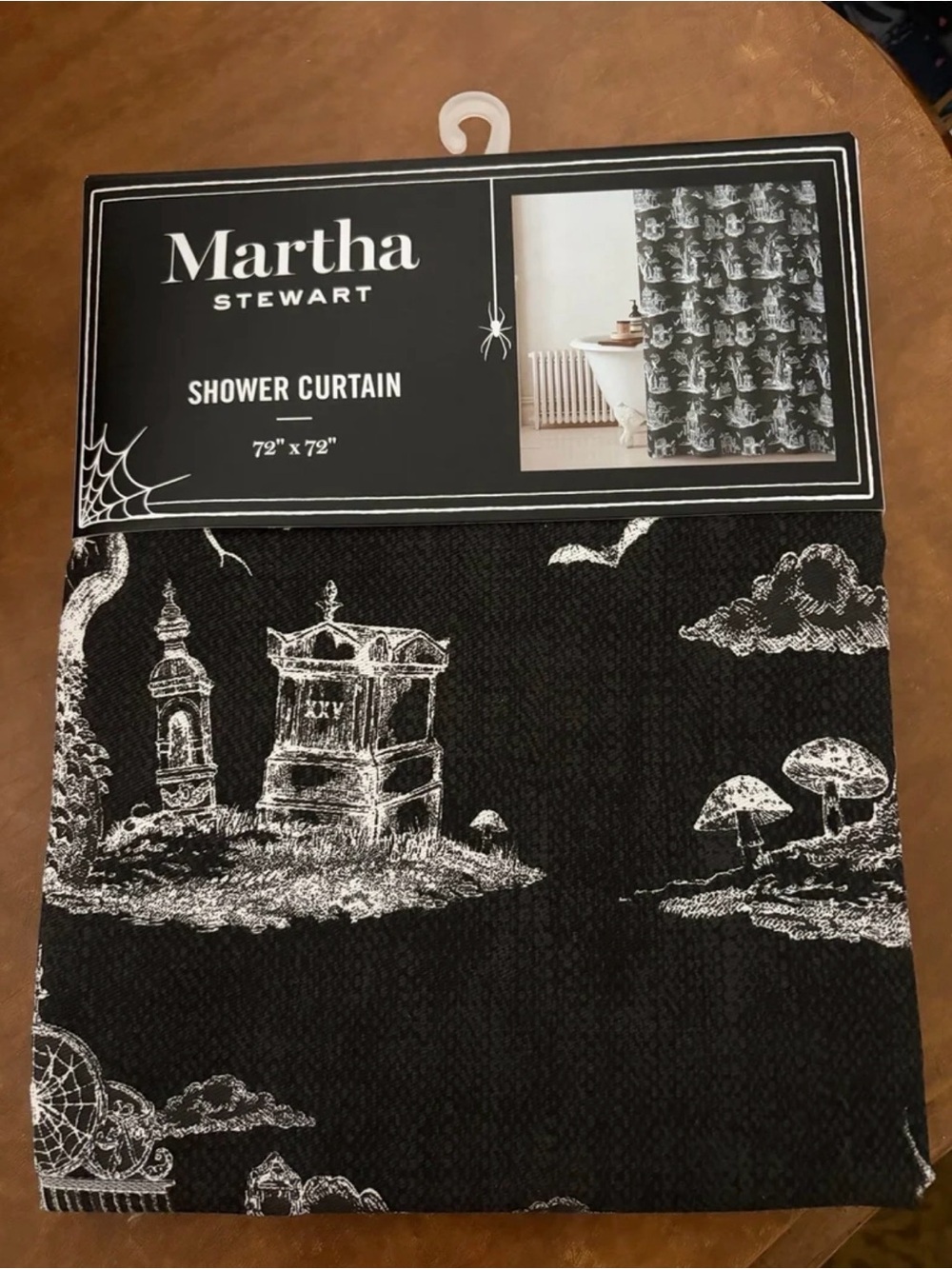 Martha Stewart Black and White Gothic Toile Shower Curtain Halloween NEW